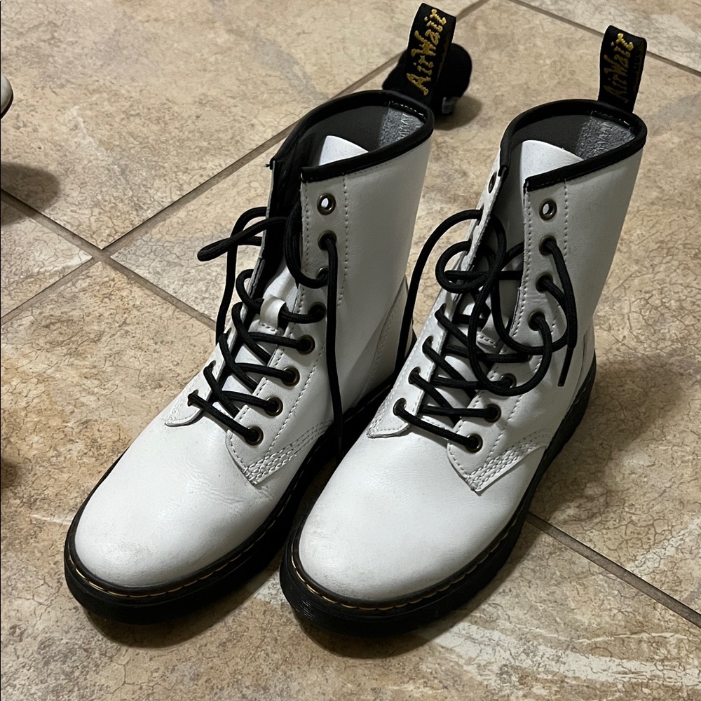 Dr Martens White Lace-Up Boots with Black Details